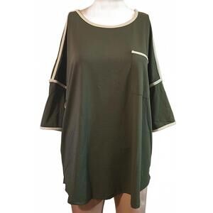 Dokotoo Women's Olive Green Tunic Top with White Trim Blouse Size XL